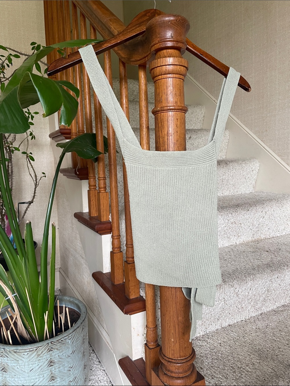Aritzia Wilfred Sage Green Knitted Tie-Back Tank
